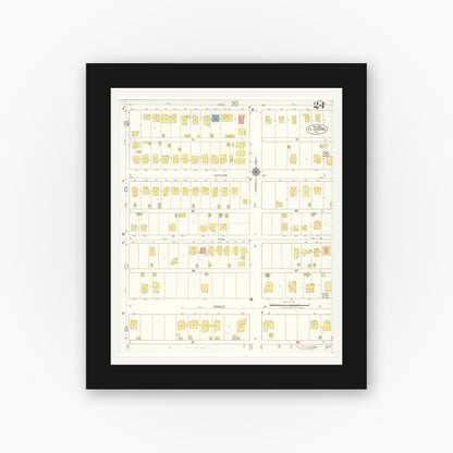 Old map wall art mockup — black gallery frame with white mat — Sanborn Fire Insurance Map from El Centro, Imperial County, California (1922), Sheet #0024
