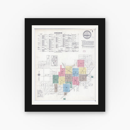 Old map wall art mockup — black gallery frame with white mat — Sanborn Fire Insurance Map from Taylorville, Christian County, Illinois (1914) - Complete Map Set