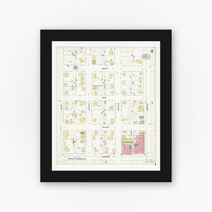 Old map wall art mockup — black gallery frame with white mat — Sanborn Fire Insurance Map from Mexia, Limestone County, Texas (1901), Sheet #0004