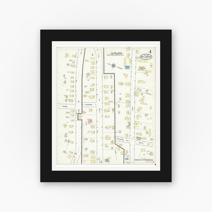 Old map wall art mockup — black gallery frame with white mat — Sanborn Fire Insurance Map from Williamson, Wayne County, New York (1914), Sheet #0004