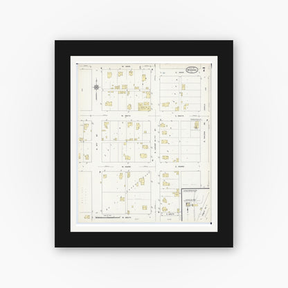 Old map wall art mockup — black gallery frame with white mat — Sanborn Fire Insurance Map from Wyoming, Stark County, Illinois (1913), Sheet #0007