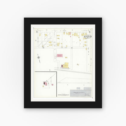 Old map wall art mockup — black gallery frame with white mat — Sanborn Fire Insurance Map from New Philadelphia, Tuscarawas County, Ohio (1926), Sheet #0007