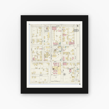 Old map wall art mockup — black gallery frame with white mat — Sanborn Fire Insurance Map from Toronto, Jefferson County, Ohio (1892), Sheet #0002