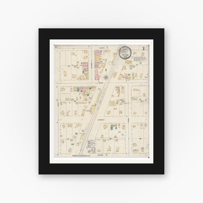 Old map wall art mockup — black gallery frame with white mat — Sanborn Fire Insurance Map from Peotone, Will County, Illinois (1898) - Complete Map Set