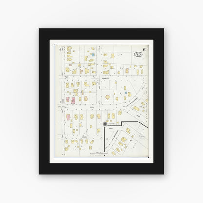 Old map wall art mockup — black gallery frame with white mat — Sanborn Fire Insurance Map from Yale, Saint Clair County, Michigan (1924), Sheet #0006