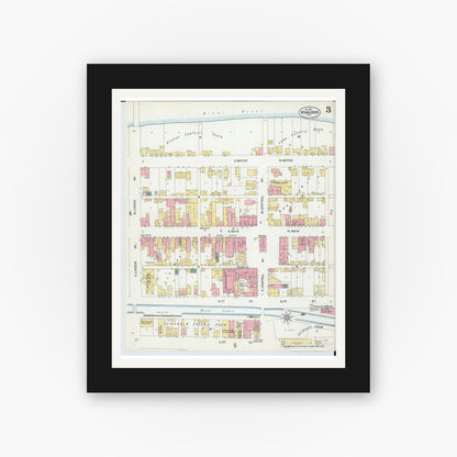 Old map wall art mockup — black gallery frame with white mat — Sanborn Fire Insurance Map from Miamisburg, Montgomery County, Ohio (1901), Sheet #0003