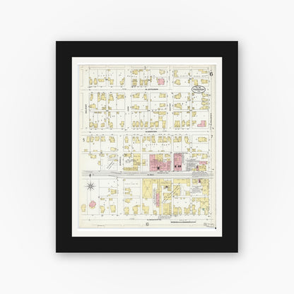Old map wall art mockup — black gallery frame with white mat — Sanborn Fire Insurance Map from Frankfort, Clinton County, Indiana (1906), Sheet #0006