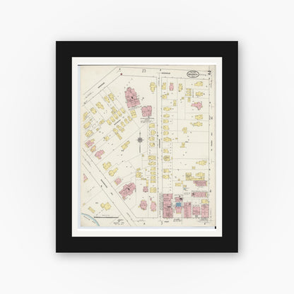 Old map wall art mockup — black gallery frame with white mat — Sanborn Fire Insurance Map from Warren, Trumbull County, Ohio (1915), Sheet #0002