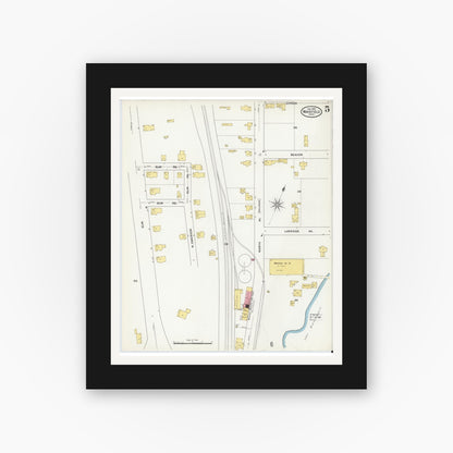 Old map wall art mockup — black gallery frame with white mat — Sanborn Fire Insurance Map from Wakefield, Middlesex County, Massachusetts (1909), Sheet #0005