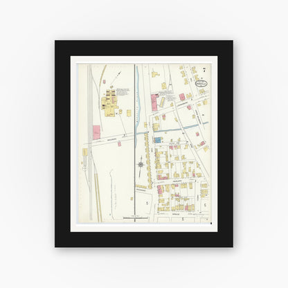 Old map wall art mockup — black gallery frame with white mat — Sanborn Fire Insurance Map from Danville, Montour County, Pennsylvania (1913), Sheet #0007