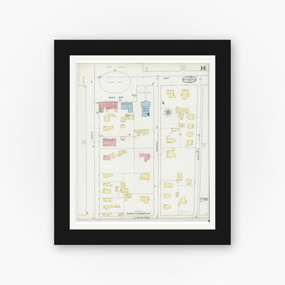 Old map wall art mockup — black gallery frame with white mat — Sanborn Fire Insurance Map from Pittsfield, Berkshire County, Massachusetts (1895), Sheet #0014