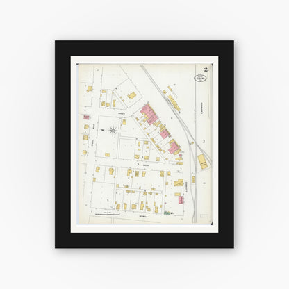 Old map wall art mockup — black gallery frame with white mat — Sanborn Fire Insurance Map from Odin, Marion County, Illinois (1899), Sheet #0002