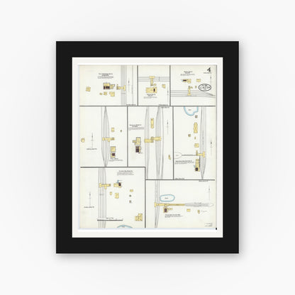 Old map wall art mockup — black gallery frame with white mat — Sanborn Fire Insurance Map from Linton, Greene County, Indiana (1904), Sheet #0004