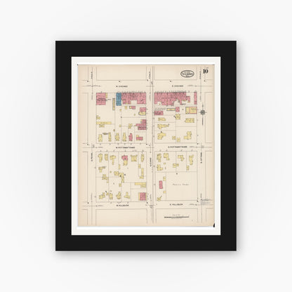 Old map wall art mockup — black gallery frame with white mat — Sanborn Fire Insurance Map from Tecumseh, Lenawee County, Michigan (1922), Sheet #0010