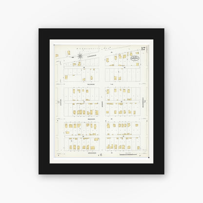 Old map wall art mockup — black gallery frame with white mat — Sanborn Fire Insurance Map from Kankakee, Kankakee County, Illinois (1907), Sheet #0017