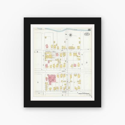 Old map wall art mockup — black gallery frame with white mat — Sanborn Fire Insurance Map from Franklin, Venango County, Pennsylvania (1906), Sheet #0012
