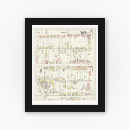 Old map wall art mockup — black gallery frame with white mat — Sanborn Fire Insurance Map from Washington, Washington County, Pennsylvania (1914), Sheet #0007