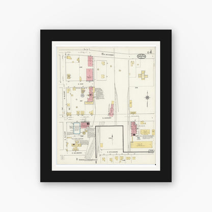 Old map wall art mockup — black gallery frame with white mat — Sanborn Fire Insurance Map from Denton, Denton County, Texas (1921), Sheet #0004