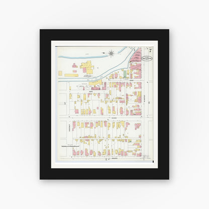 Old map wall art mockup — black gallery frame with white mat — Sanborn Fire Insurance Map from Chillicothe, Ross County, Ohio (1900), Sheet #0007
