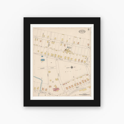 Old map wall art mockup — black gallery frame with white mat — Sanborn Fire Insurance Map from Roaring Spring, Blair County, Pennsylvania (1922), Sheet #0006
