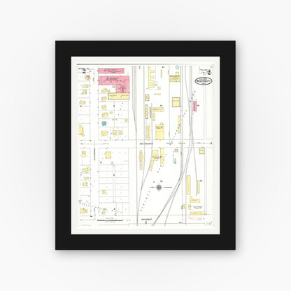 Old map wall art mockup — black gallery frame with white mat — Sanborn Fire Insurance Map from Webster City, Hamilton County, Iowa (1923), Sheet #0002