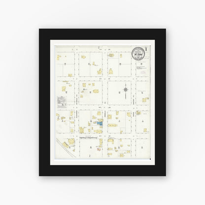 Old map wall art mockup — black gallery frame with white mat — Sanborn Fire Insurance Map from Mount Dora, Lake County, Florida (1912), Sheet #0001
