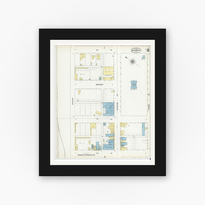 Old map wall art mockup — black gallery frame with white mat — Sanborn Fire Insurance Map from Ballinger, Runnels County, Texas (1902), Sheet #0002