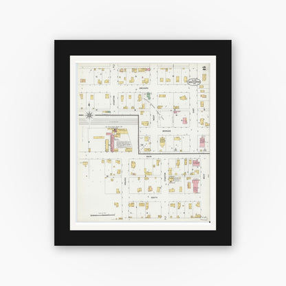 Old map wall art mockup — black gallery frame with white mat — Sanborn Fire Insurance Map from Chesterton, Porter County, Indiana (1899), Sheet #0002