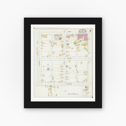Old map wall art mockup — black gallery frame with white mat — Sanborn Fire Insurance Map from Coshocton, Coshocton County, Ohio (1893), Sheet #0005