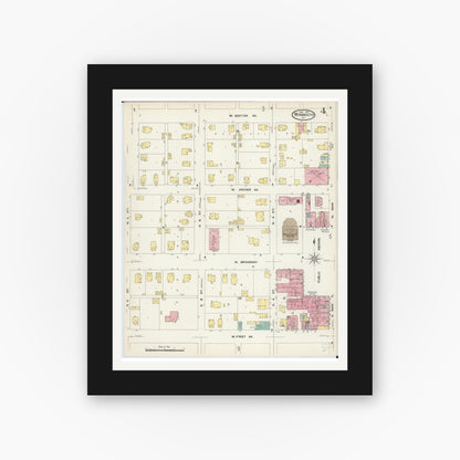 Old map wall art mockup — black gallery frame with white mat — Sanborn Fire Insurance Map from Monmouth, Warren County, Illinois (1907), Sheet #0004