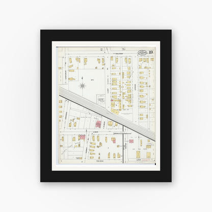 Old map wall art mockup — black gallery frame with white mat — Sanborn Fire Insurance Map from Jackson, Jackson County, Michigan (1899), Sheet #0019