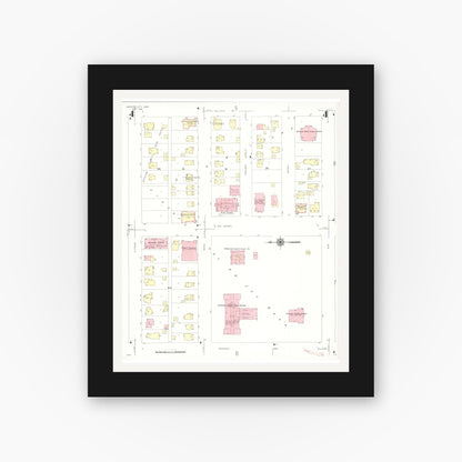 Old map wall art mockup — black gallery frame with white mat — Sanborn Fire Insurance Map from Webster City, Hamilton County, Iowa (1938), Sheet #0004