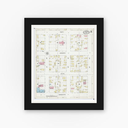 Old map wall art mockup — black gallery frame with white mat — Sanborn Fire Insurance Map from La Salle, La Salle County, Illinois (1892), Sheet #0005