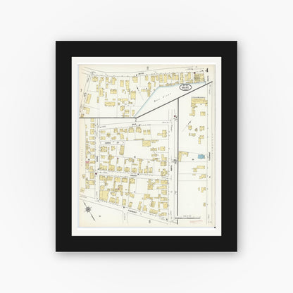 Old map wall art mockup — black gallery frame with white mat — Sanborn Fire Insurance Map from Ware, Hampshire County, Massachusetts (1912), Sheet #0004