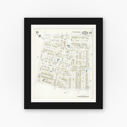 Old map wall art mockup — black gallery frame with white mat — Sanborn Fire Insurance Map from Audubon, Camden County, New Jersey (1924), Sheet #0013