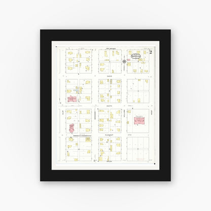Old map wall art mockup — black gallery frame with white mat — Sanborn Fire Insurance Map from Brooklyn, Poweshiek County, Iowa (1916), Sheet #0002