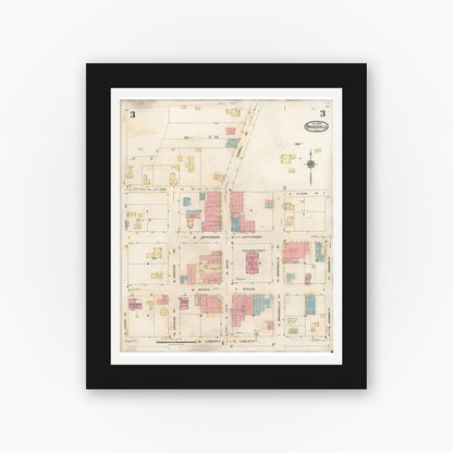 Old map wall art mockup — black gallery frame with white mat — Sanborn Fire Insurance Map from Brooksville, Hernando County, Florida (1945), Sheet #0003