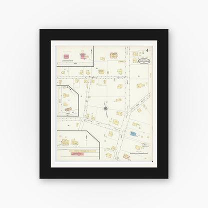 Old map wall art mockup — black gallery frame with white mat — Sanborn Fire Insurance Map from Christiansburg, Montgomery County, Virginia (1913), Sheet #0004