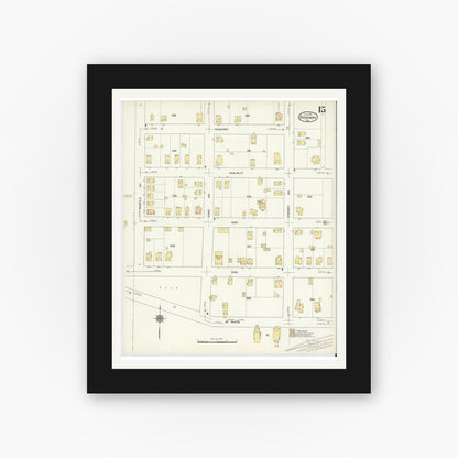Old map wall art mockup — black gallery frame with white mat — Sanborn Fire Insurance Map from Ridgway, Elk County, Pennsylvania (1915), Sheet #0015