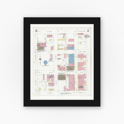 Old map wall art mockup — black gallery frame with white mat — Sanborn Fire Insurance Map from Midland, Midland County, Texas (1929), Sheet #0002