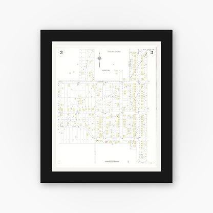 Old map wall art mockup — black gallery frame with white mat — Sanborn Fire Insurance Map from Valley Junction, Polk County, Iowa (1937), Sheet #0003