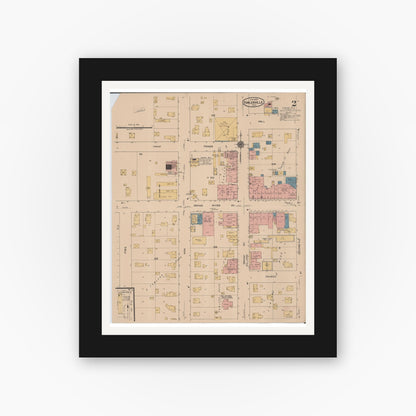 Old map wall art mockup — black gallery frame with white mat — Sanborn Fire Insurance Map from Fowlerville, Livingston County, Michigan (1922), Sheet #0002