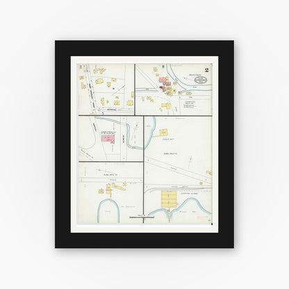 Old map wall art mockup — black gallery frame with white mat — Sanborn Fire Insurance Map from Uxbridge, Worcester County, Massachusetts (1903), Sheet #0002