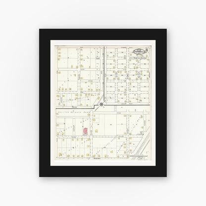 Old map wall art mockup — black gallery frame with white mat — Sanborn Fire Insurance Map from Stephenville, Erath County, Texas (1921), Sheet #0008
