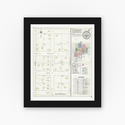 Old map wall art mockup — black gallery frame with white mat — Sanborn Fire Insurance Map from Glencoe, Mcleod County, Minnesota (1914) - Complete Map Set