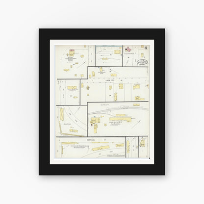 Old map wall art mockup — black gallery frame with white mat — Sanborn Fire Insurance Map from Huntington, Suffolk County, New York (1897), Sheet #0006