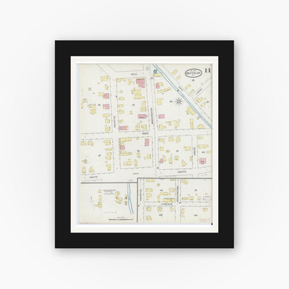 Old map wall art mockup — black gallery frame with white mat — Sanborn Fire Insurance Map from Waterloo, Seneca County, New York (1893), Sheet #0011