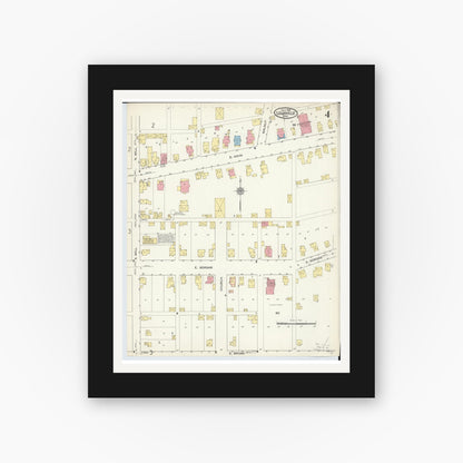 Old map wall art mockup — black gallery frame with white mat — Sanborn Fire Insurance Map from Louisville, Stark County, Ohio (1915), Sheet #0004