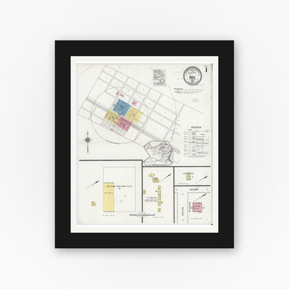 Old map wall art mockup — black gallery frame with white mat — Sanborn Fire Insurance Map from Rice, Navarro County, Texas (1921) - Complete Map Set