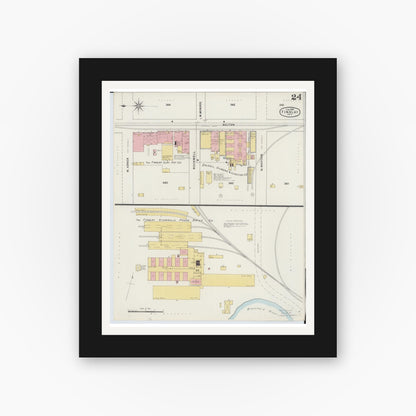 Old map wall art mockup — black gallery frame with white mat — Sanborn Fire Insurance Map from Findlay, Hancock County, Ohio (1895), Sheet #0024